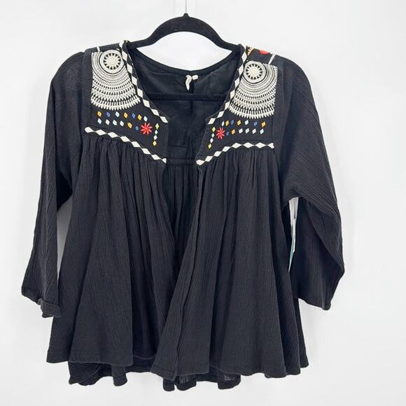 Rip Curl Fantasy Cardigan black gauze material embroidered open front size L - Picture 1 of 9